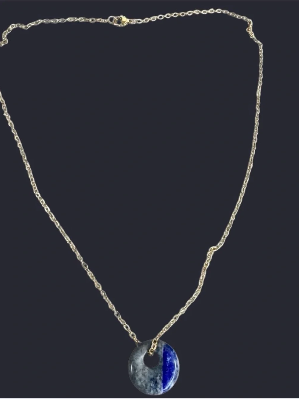 Lapis Lazuli Donut Pendant Gold Necklace